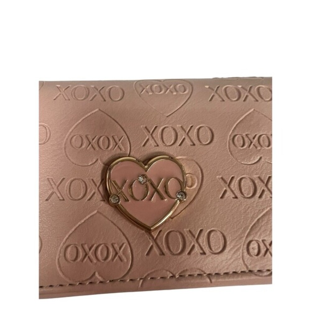 XOXO Wallet Womens One Size Pink Heart Embossed Flap Clutch Zip Coin